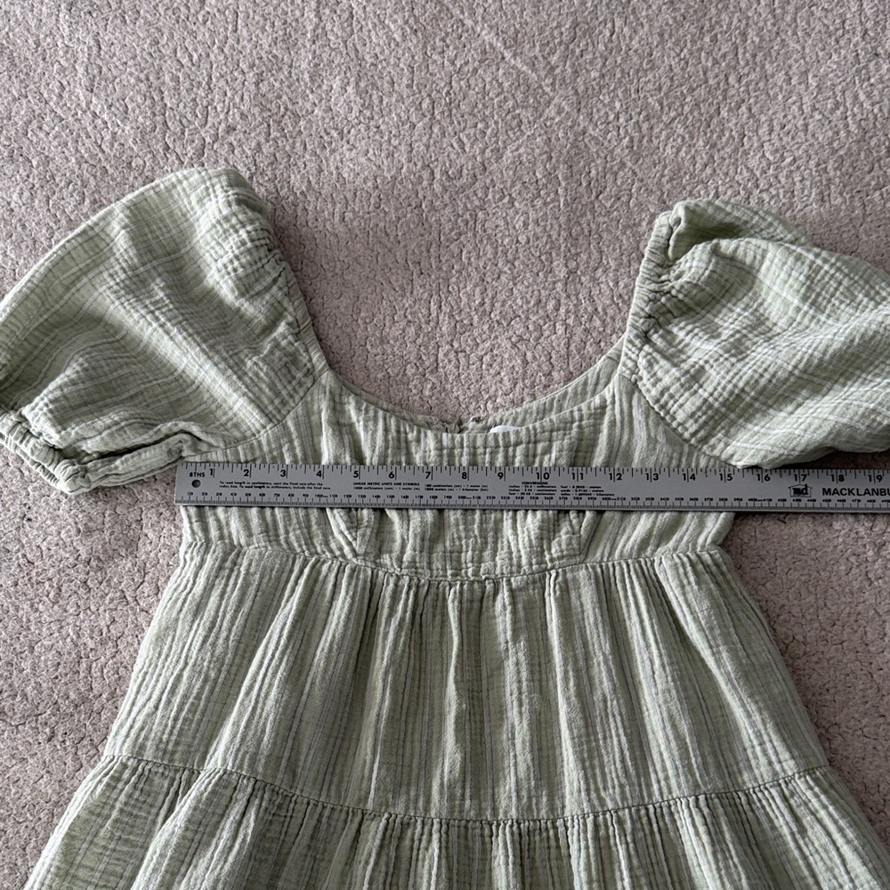 Every Babydoll Sage Green Puff Sleeve Mini Dress XS - Picture 5 of 7